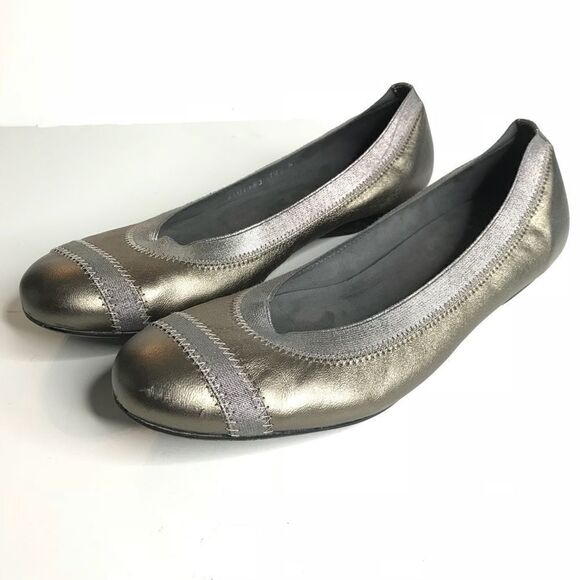 Stuart Weitzman Sz 10 Gold Leather Ballet Flats - Picture 2 of 8